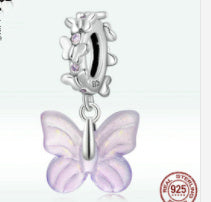 Colgante de plata de ley S925 con accesorios de mariposa de cristal