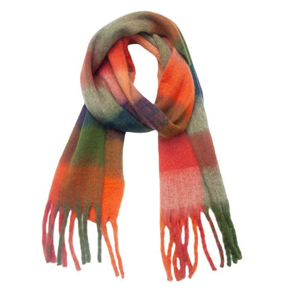 Men's And Women's Round Yarn Coarse Tassel Plaid Scarf