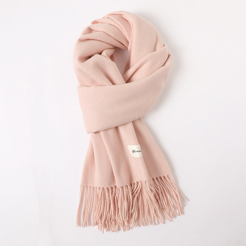 Simple Solid Color Tassel Shawl Autumn And Winter Warm Artificial Cashmere Scarf