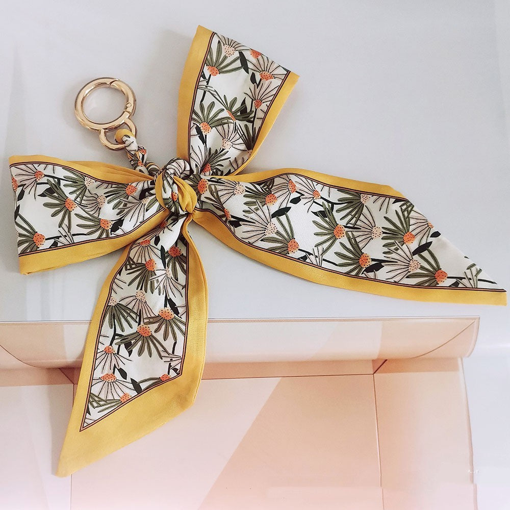 Camellia Silk Scarf Bow Keychain Pendant