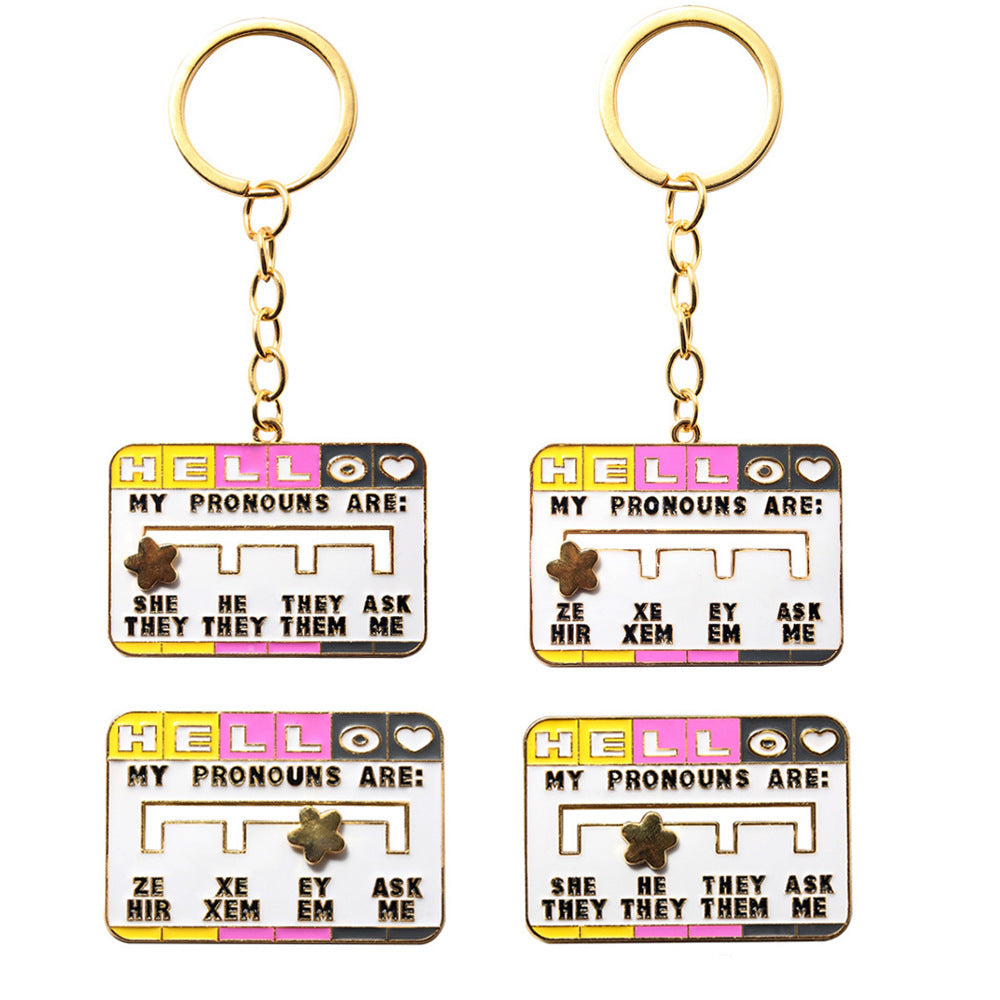 New Product My Social Pronoun Sliding Selection Cartoon Brooch Metal Keychains Pendant