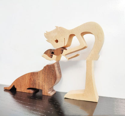 Figura de bricolaje, adorno de perro de madera, escultura, decoración del hogar, escultura de madera de un hombre y un perro, regalos de Navidad, modelo de decoración