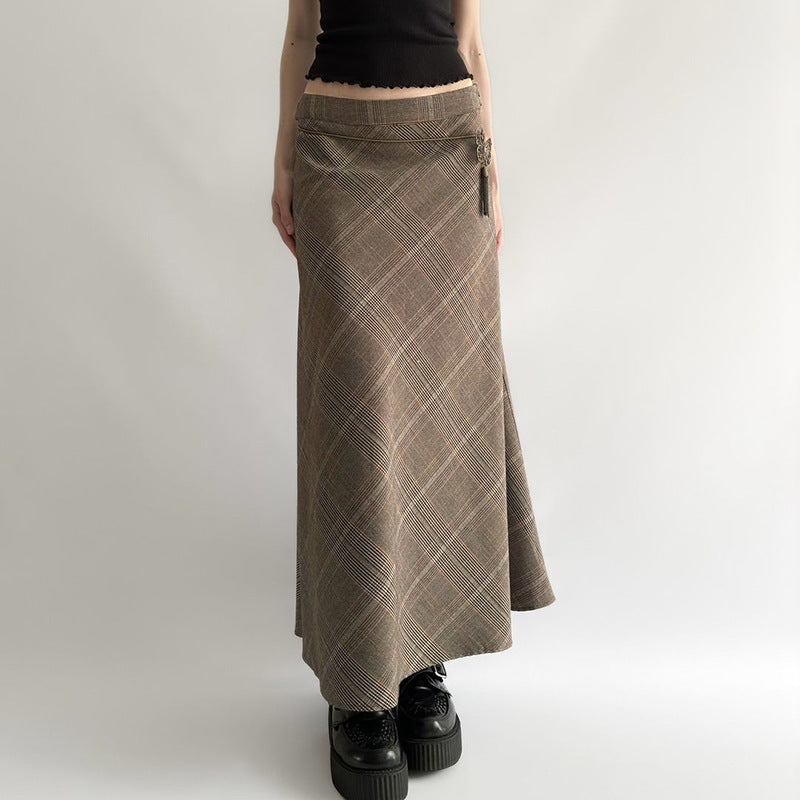 Women's Khaki Plaid Skirt Autumn And Winter