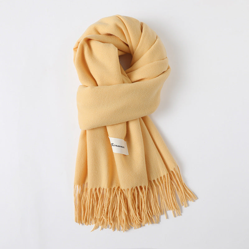 Simple Solid Color Tassel Shawl Autumn And Winter Warm Artificial Cashmere Scarf