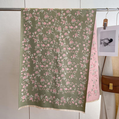 Floral Printed Artificial Cashmere Warm-keeping And Cold-proof Scarf