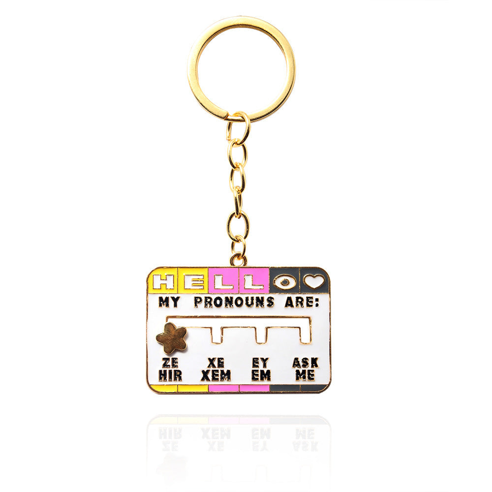 New Product My Social Pronoun Sliding Selection Cartoon Brooch Metal Keychains Pendant