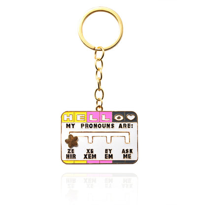 New Product My Social Pronoun Sliding Selection Cartoon Brooch Metal Keychains Pendant