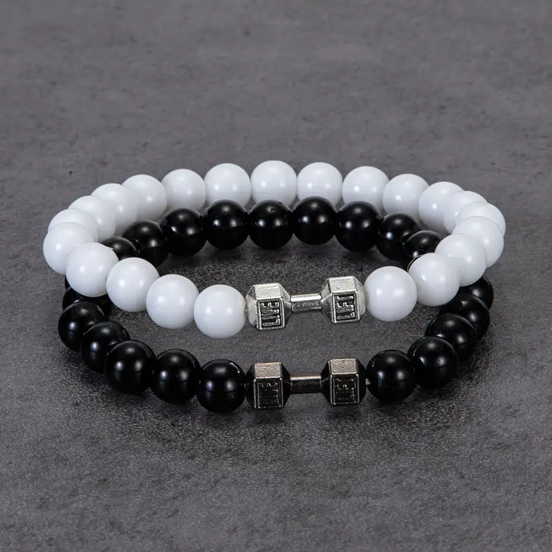 Silver Bracelet Elastic Bright Black Alloy Men's Dumbbell