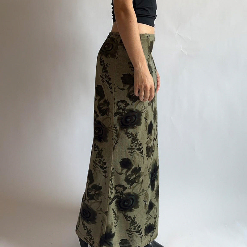 American Retro Printed Knitted Overskirt Tight