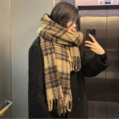 Fashion Striped Mohair Plaid Scarf For Women