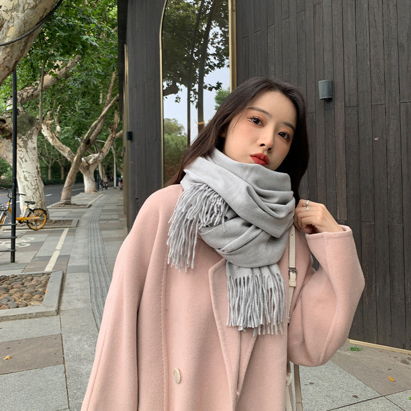 250g Solid Color Artificial Cashmere Scarf Thickened Warm Tassel Monochrome Shawl