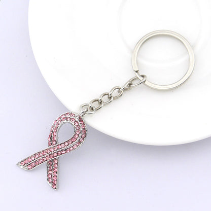 Guan Aizhi Disease Red Ribbon-shaped Diamond-embedded Keychain