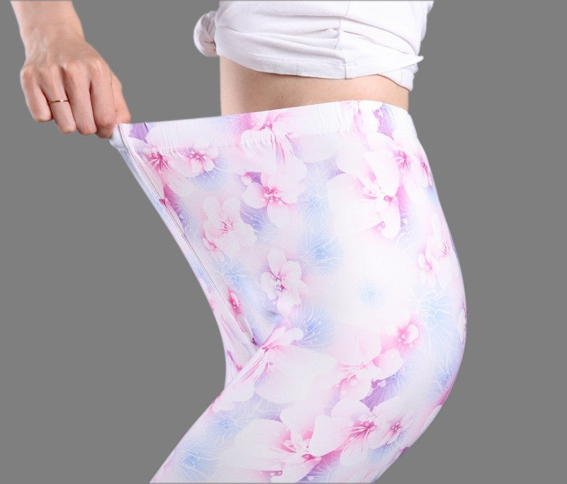 Leggings estampados de seda con leche para primavera y verano para mujer