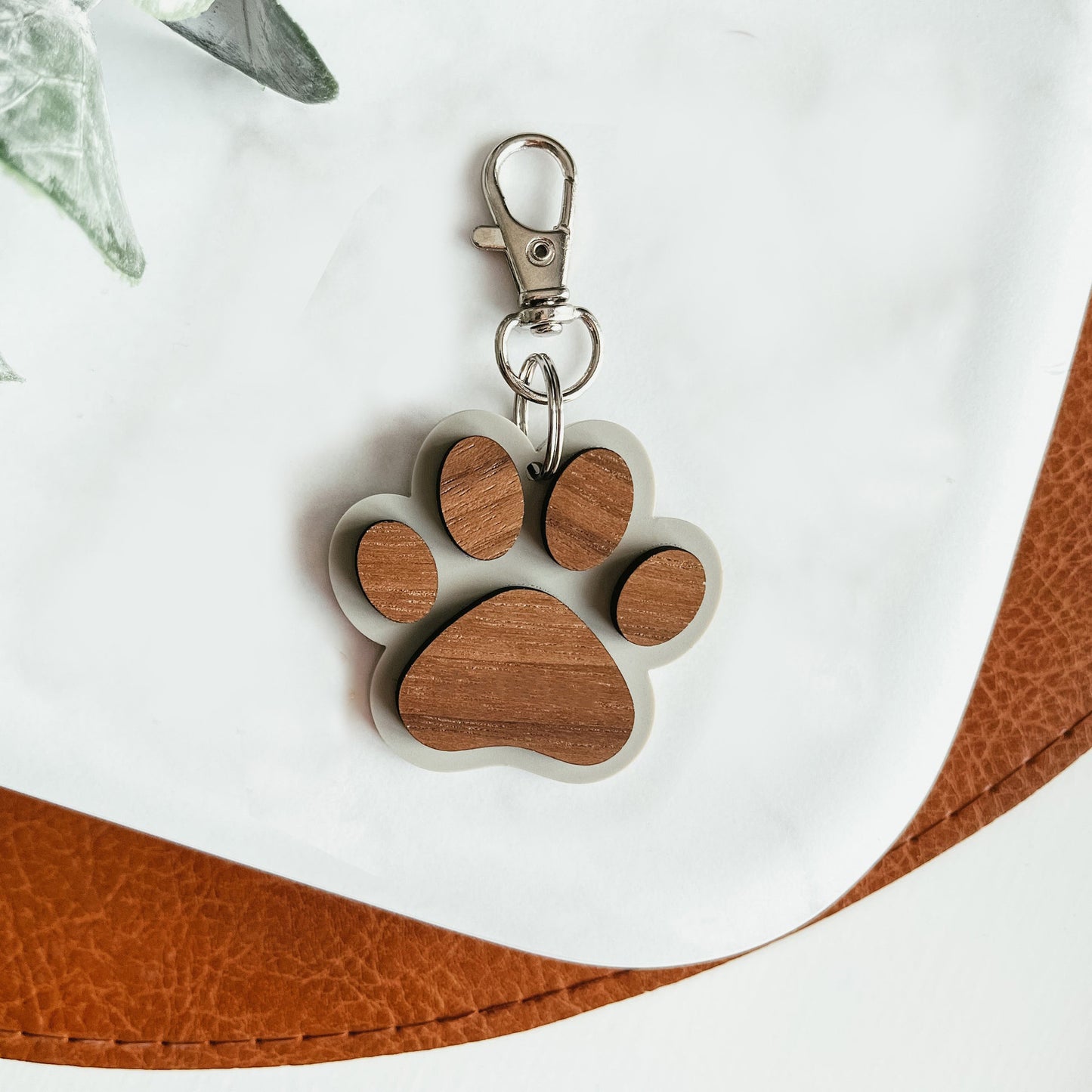 Creative Wooden Paw Print Keychain Pendant