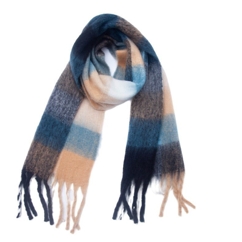 Men's And Women's Round Yarn Coarse Tassel Plaid Scarf