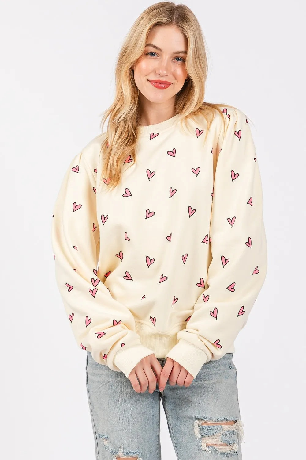 Sudadera de manga larga en contraste con estampado de corazón de SAGE FIG