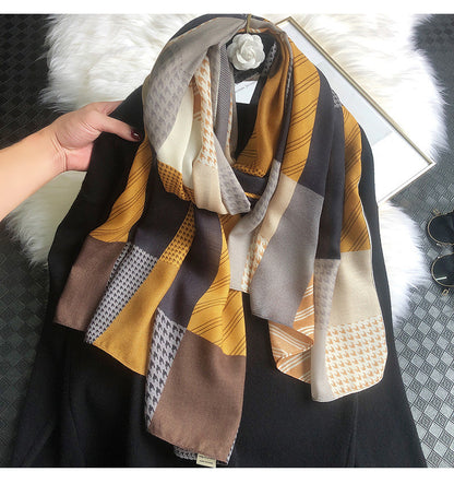 Geometric Cotton And Linen Scarf For Women Warm Shawl