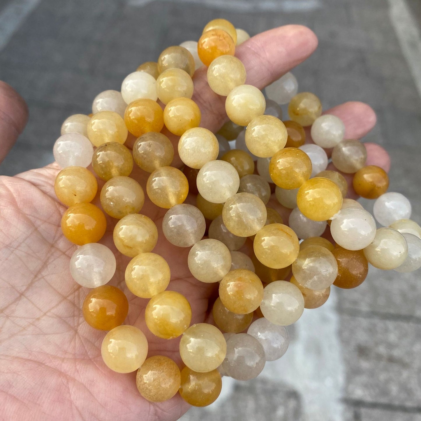 Natural Yellow Dragon Jade Stone Bead Bracelet