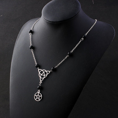 Gothic Witchcraft Pentagram Head Chain Magic Round Beads Stone