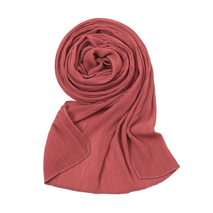 Pure Color Pearl Chiffon Pleated Scarf Women's Sunscreen Shawl