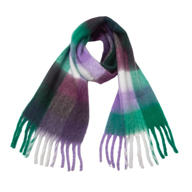 Men's And Women's Round Yarn Coarse Tassel Plaid Scarf