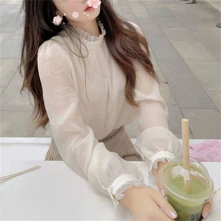 Lace Stand Collar Lace Bottoming Shirt Women's Spring And Autumn Design Sense