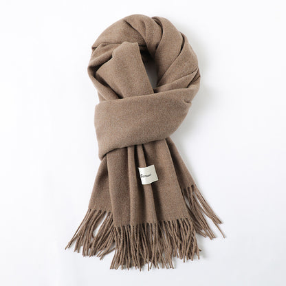 Simple Solid Color Tassel Shawl Autumn And Winter Warm Artificial Cashmere Scarf