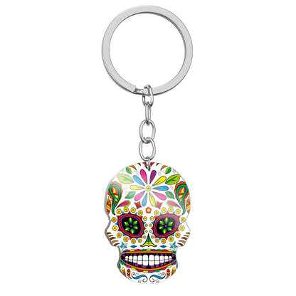 Day Of The Dead Skull Color Printing Stainless Steel Key Ring