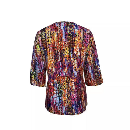 Women's V-neck Loose Three-quarter-length-sleeved T-shirt Colorful Printing