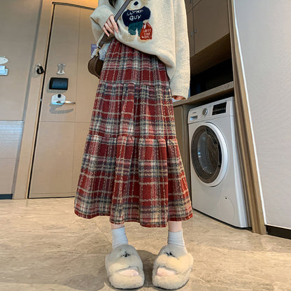 Thickened Plaid Woolen Skirt For Women Autumn And Winter New High Waist