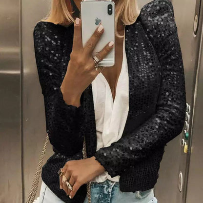 Women's Fashion Colorblock Sequins Short Casual Jacket