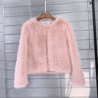 Plus Size Solid Color Women's Short Fur Coat