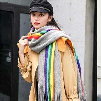 Rainbow Double-sided Scarf Cashmere-like Warm Scarf