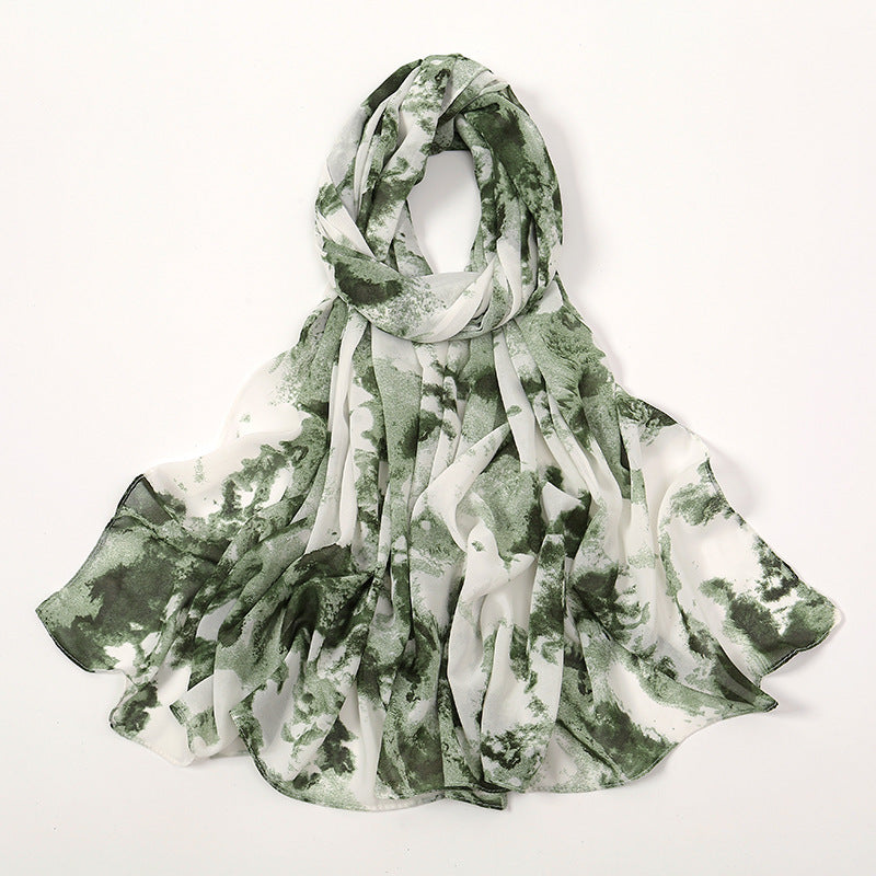 Spring And Summer Thin Fresh Flowers Floral Chiffon Printed Scarf