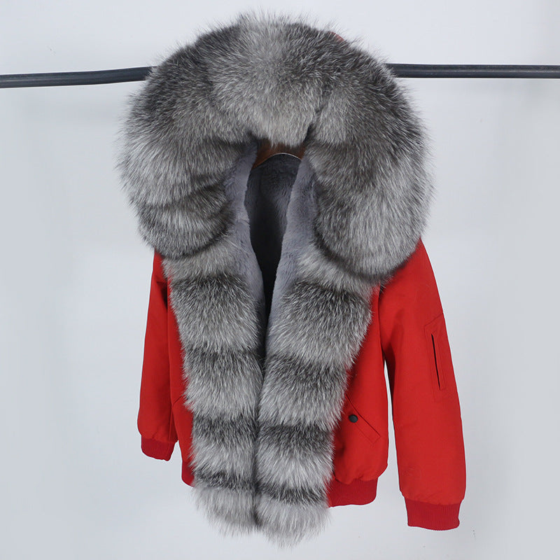 Female Inner Compartment Detachable Large Fur Collar Fur Coat