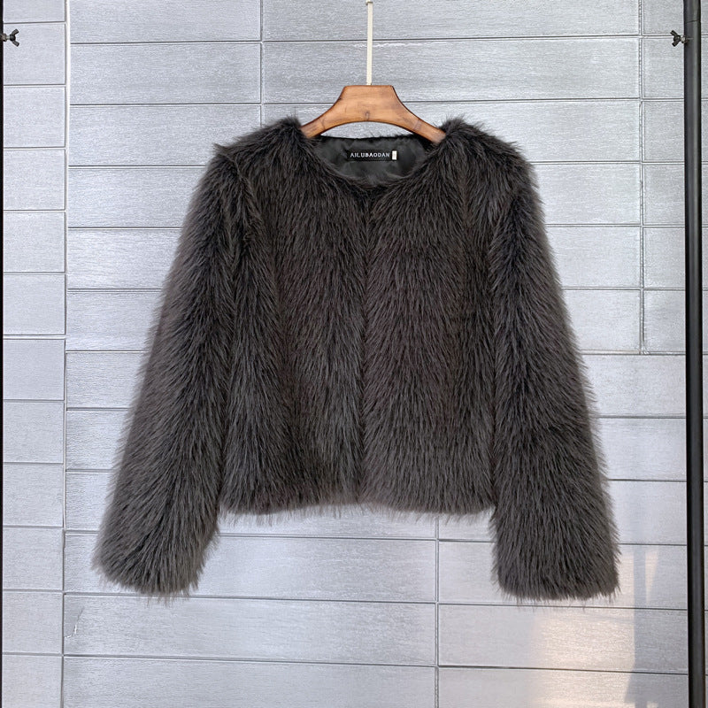 Plus Size Solid Color Women's Short Fur Coat