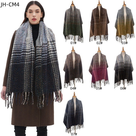 European And American Clip Flower Gradient Color Tassel Scarf