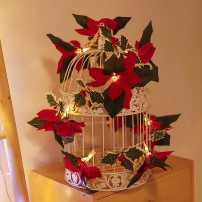 Luces navideñas LED de primer grado con flores rojas y frutos rojos para la decoración del hogar