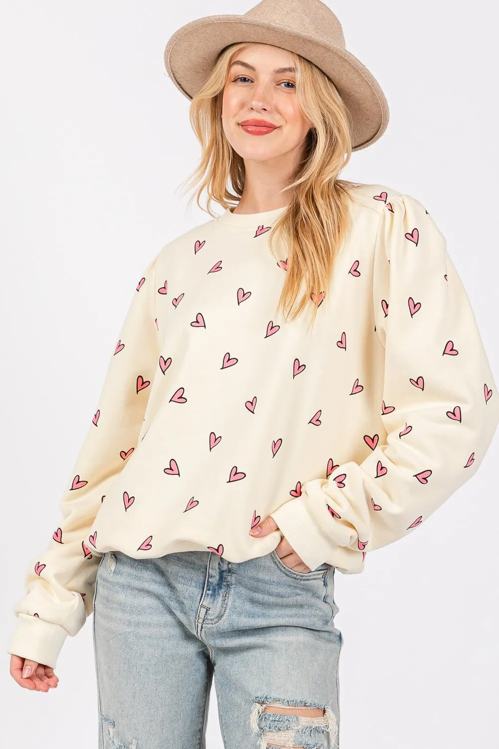 Sudadera de manga larga en contraste con estampado de corazón de SAGE FIG