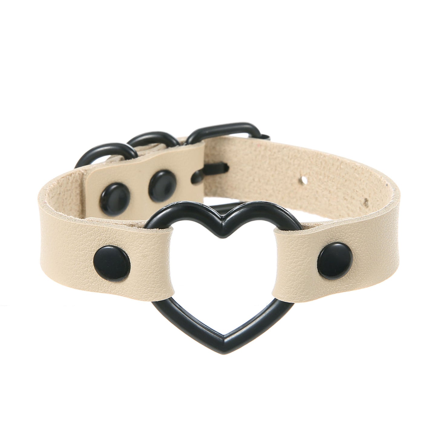 Pulsera de cuero hueca con forma de corazón de melocotón oscuro, estilo punk, moderna y elegante