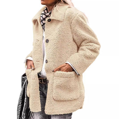 Women's Button Casual Plush Coat