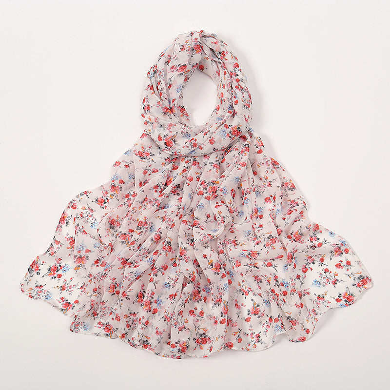 Spring And Summer Thin Fresh Flowers Floral Chiffon Printed Scarf