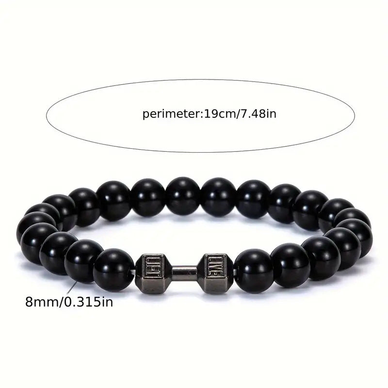 Silver Bracelet Elastic Bright Black Alloy Men's Dumbbell