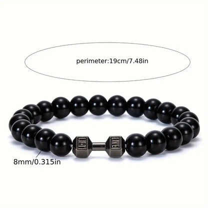 Silver Bracelet Elastic Bright Black Alloy Men's Dumbbell