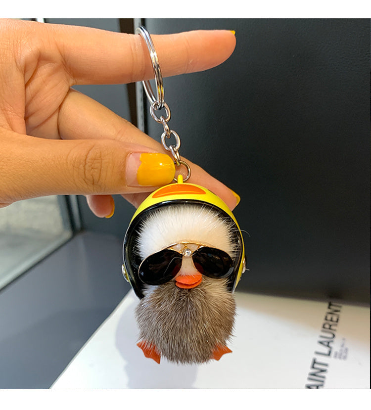 Mini llavero de pelo de visón con forma de pato amarillo pequeño, colgante para bolso de escuela de peluche, regalo