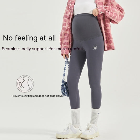 Leggings de mujer embarazada de vellón de primavera y otoño sin costuras de alta elasticidad con soporte para el vientre pantalones de yoga finos