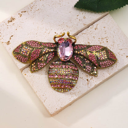 Broche de abeja de cristal con joyas de estilo antiguo para hombres y mujeres, estilo retro de dopamina