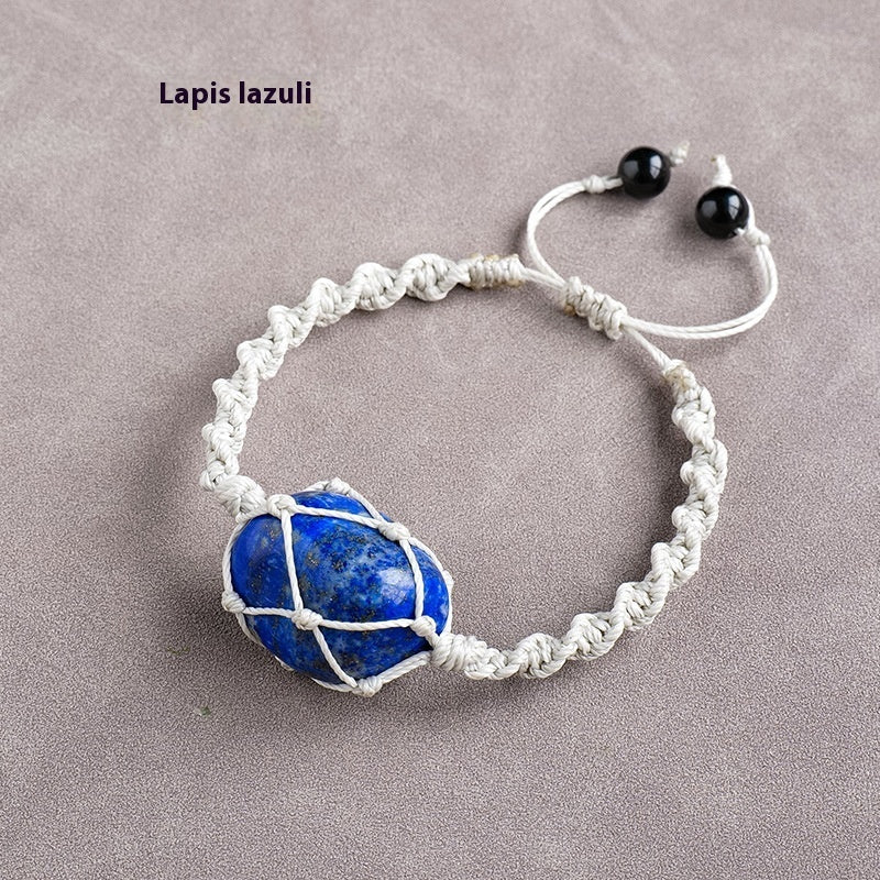 Natural Crystal Rolling Stone Mesh Bracelet