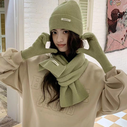 Winter Knitting Fleece Thickened Thermal Three-piece Suit Wool Scarf Hat Children