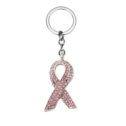 Guan Aizhi Disease Red Ribbon-shaped Diamond-embedded Keychain